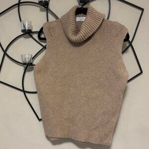 OAK + FORT Sleeveless Turtleneck Knit Tan Top M